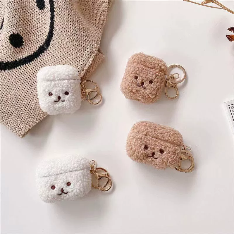 Apple, compatible headphones, protective case with key, keychain, with little bears