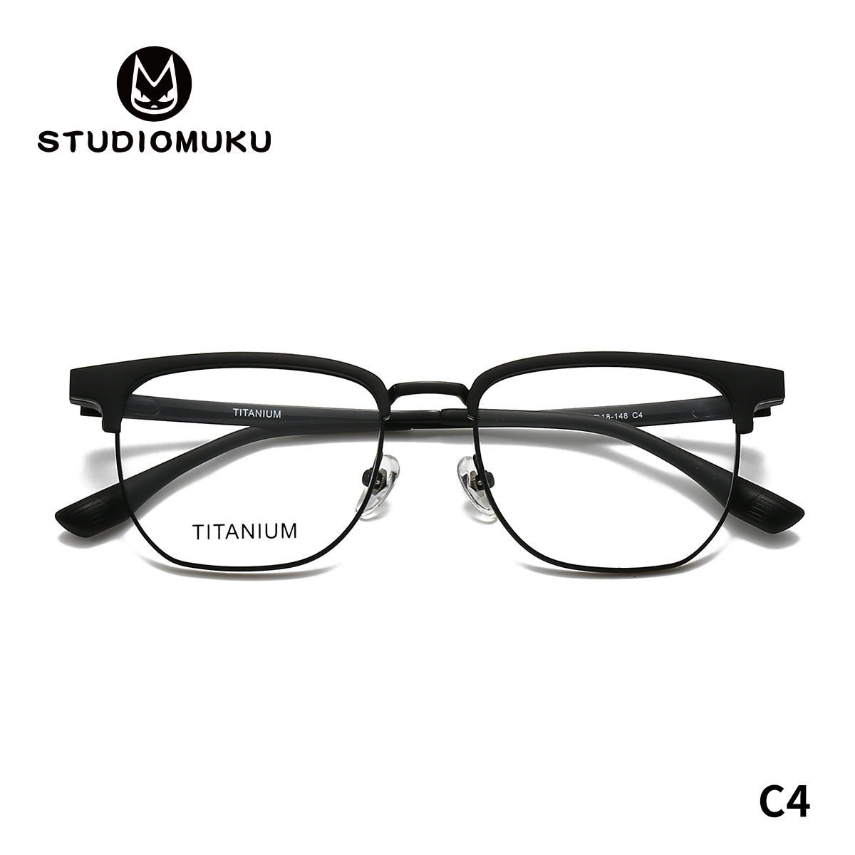 STUDIOMUKU gafas de madera cool cara redonda cara de huevo de pato cara de semilla de melón de titanio puro marco de placa de ceja marco de gafas