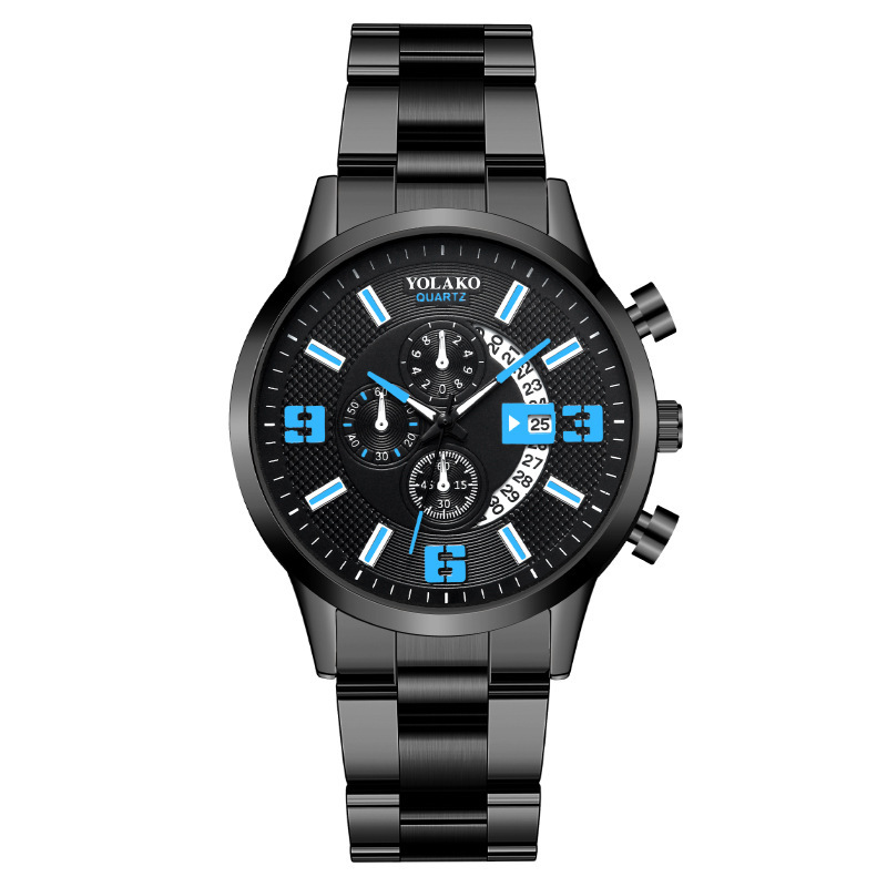 montre homme numérique à trois yeux avec calendrier tendance montre homme en acier inoxydable montre ceinture en acier_voghion.com