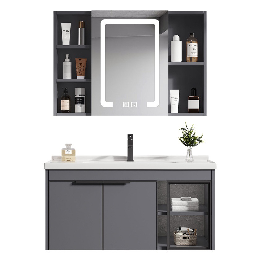 Simple moderno baño gabinete combinación baño lavabo espacio aluminio lavado lavabo cerámica Mesa inteligente espejo gabinete
