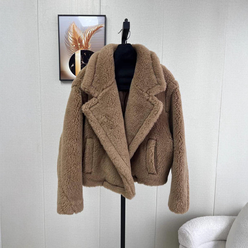 Teddy Bear Short Coat Alpaca Wool Teddy Petite Thick Oversized Fur Women's Jacket
