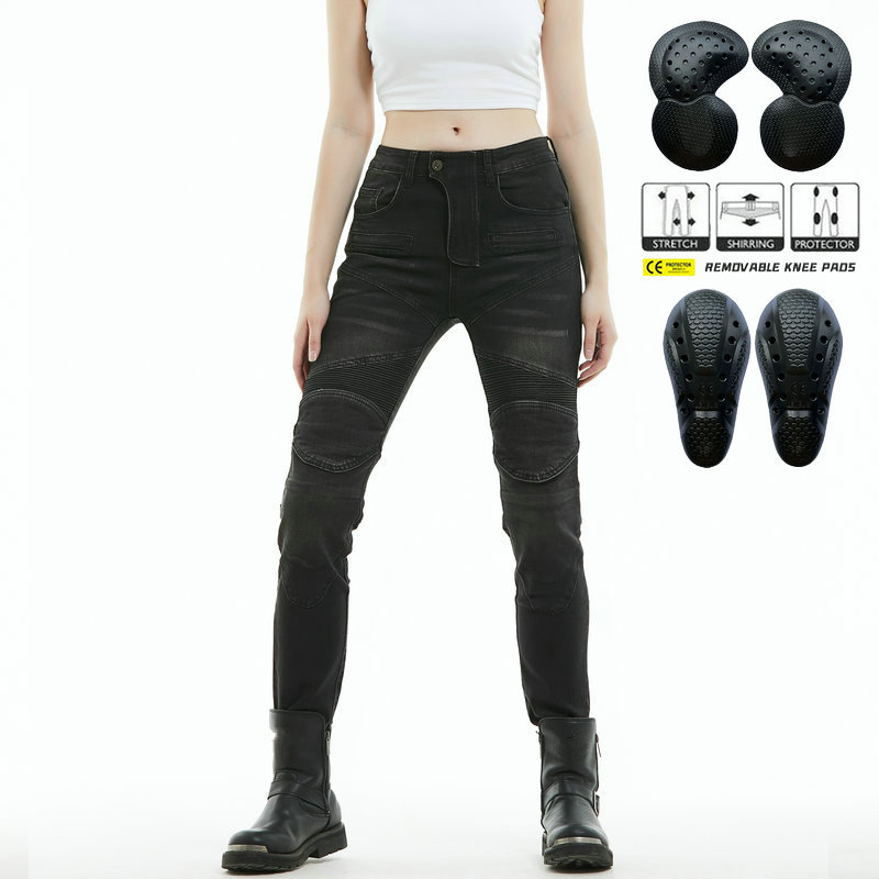 Volero motocicleta jeans de mujer Knight SLIM-Fit stretch angustiado motocicleta jeans montar pantalones anti-caída