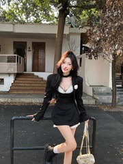法式新款御姐气质套装西装外套收腰显瘦吊带上衣高腰半身裙三件套