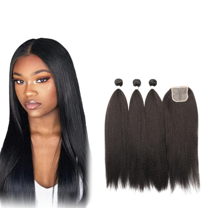 Espejo cruzado europeo americano africano pelucca de mujer luz Yaki pelucca floja parcial larga pelucca recta 3 + 1 bloque de pelo