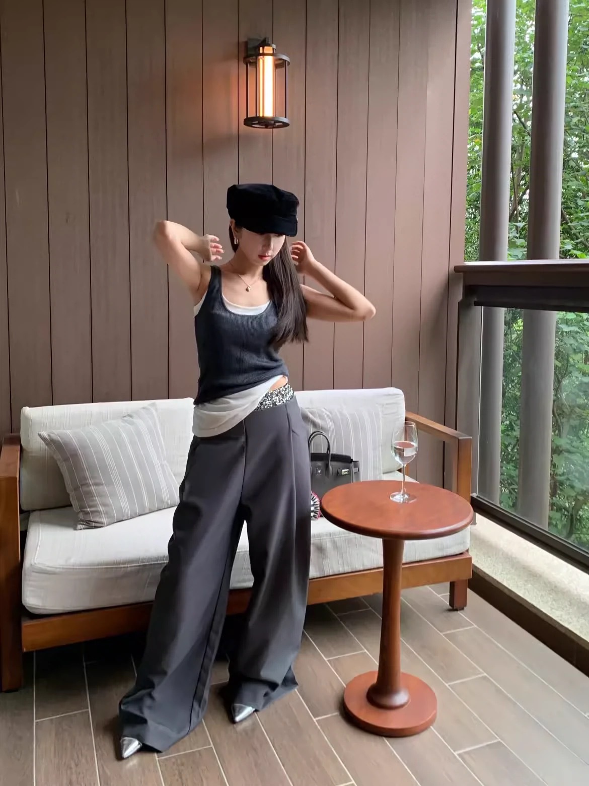 Pantalones de traje de lentejuelas de cintura alta para mujer, diseño de primavera 2024, pantalones largos con un toque de alta gama, aptos para mujeres pequeñas, pantalones de pierna ancha que realzan la altura image 6