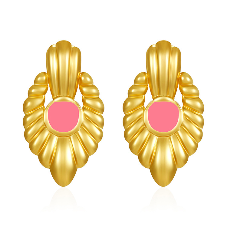 Transfronterizo estilo francés retro moda geometría pendientes de acero inoxidable diseño de alto nivel 18K oro plegado color esmalte pendientes