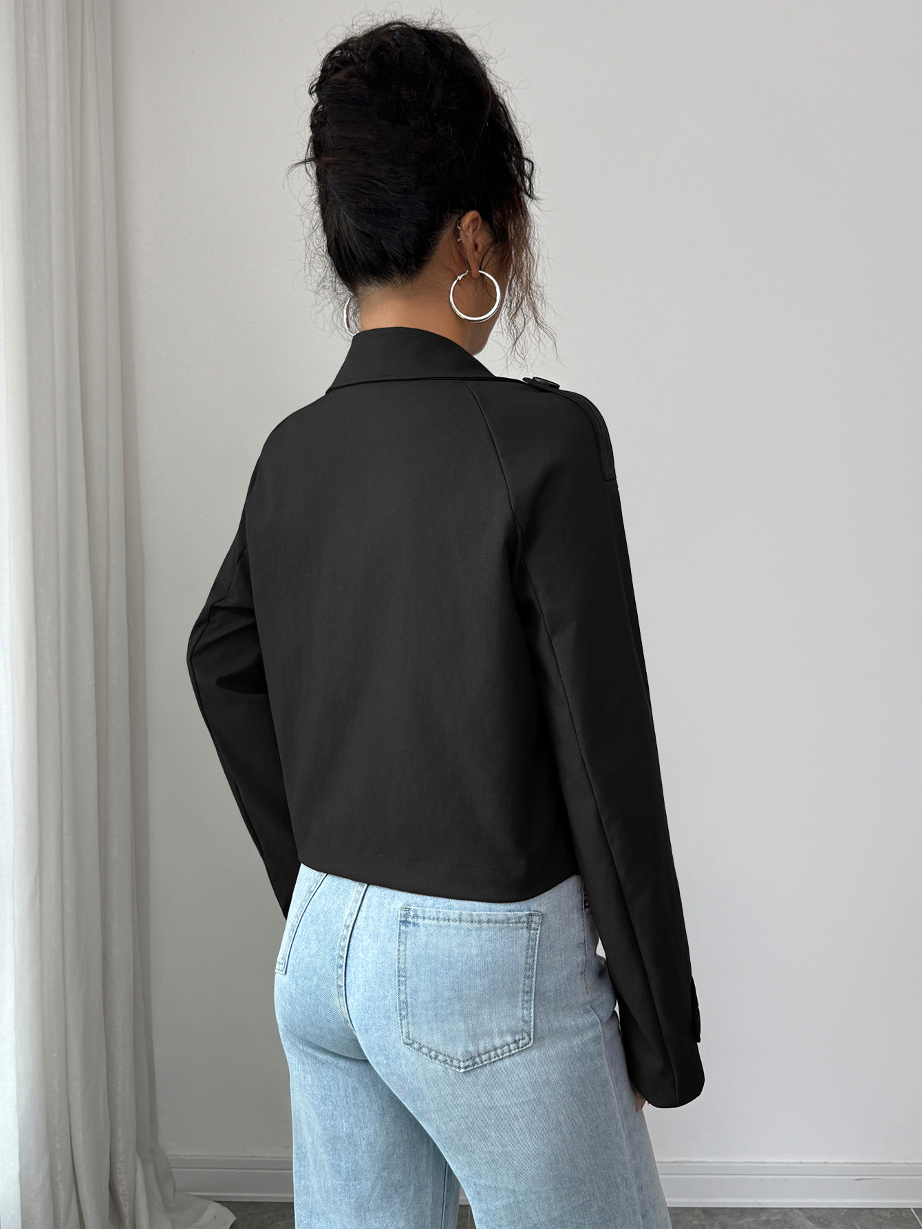 Damväst med lång ärm amerikansk stil höstjacka casual_voghion.com