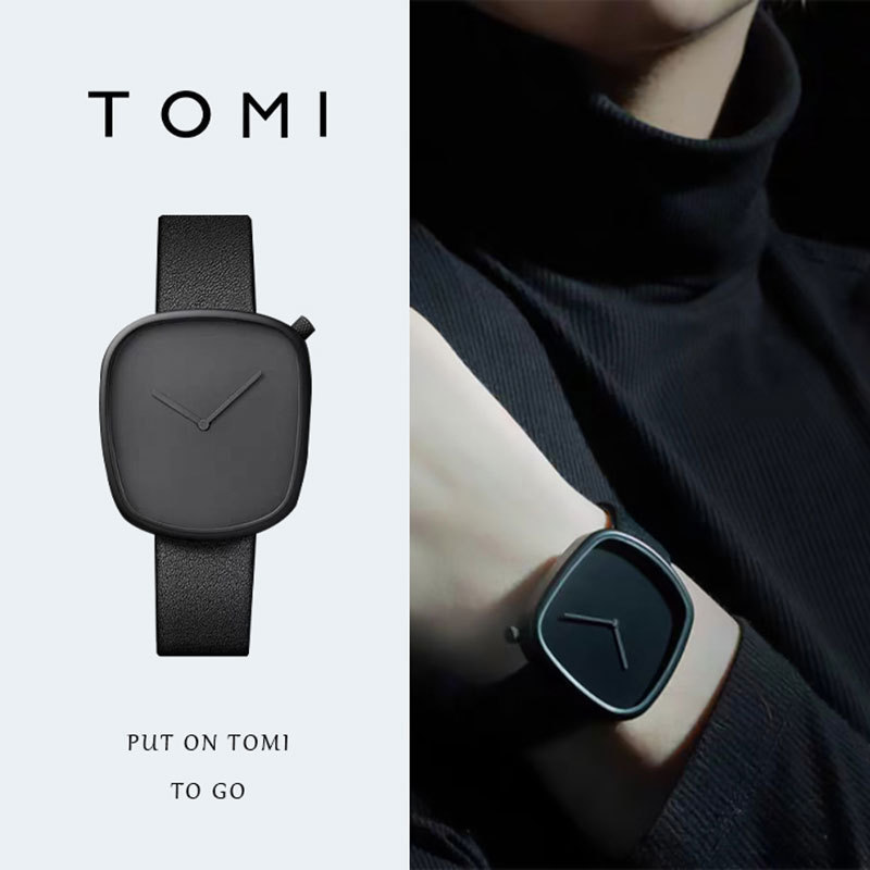 [Small Wholesale] Tomi Special Pebble Watch Quartz Fashion Men's and Women's Belt Watch Simple Square Watch