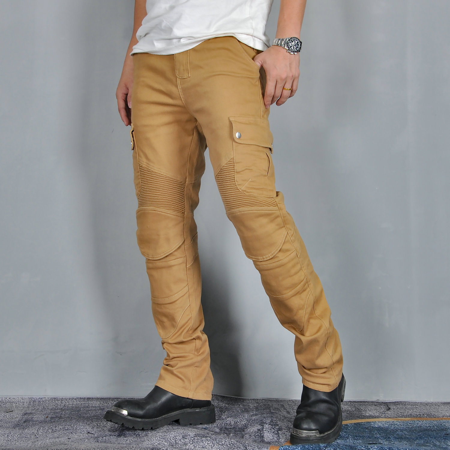 VOLERO Motocicleta Jeans Retro Caqui Pantalones de motocicleta anti-caída Pantalones de ciclismo resistentes al desgarro Kevlar