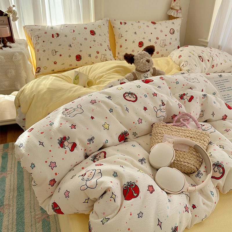 Cama de algodón de cuatro piezas A clase madre y bebé dormir desnudo pro piel sábanas de cama de algodón puro Kasa dormitorio dibujos animados lindos tres piezas 4