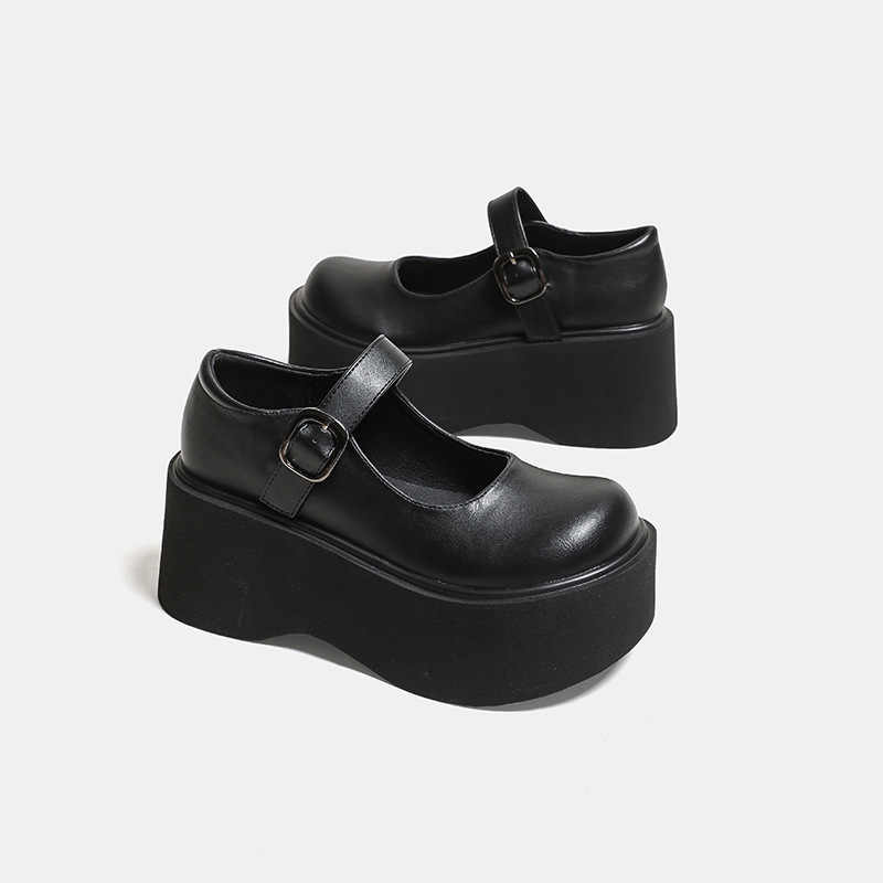 High heels, retro shoes platform English style, Collection Year 2026, height increasing, internet celebrity, JK style (Japanese school style), British style, large rounded toe