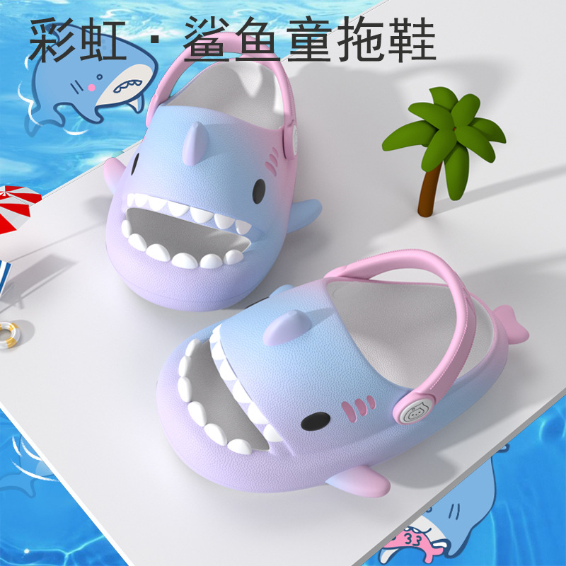 Cross-border Rainbow Shark Children's Cool Slippers for Boys 2023 Summer New Toddler EVA Light Sole Strap Slippers for Girls Beach Shoes