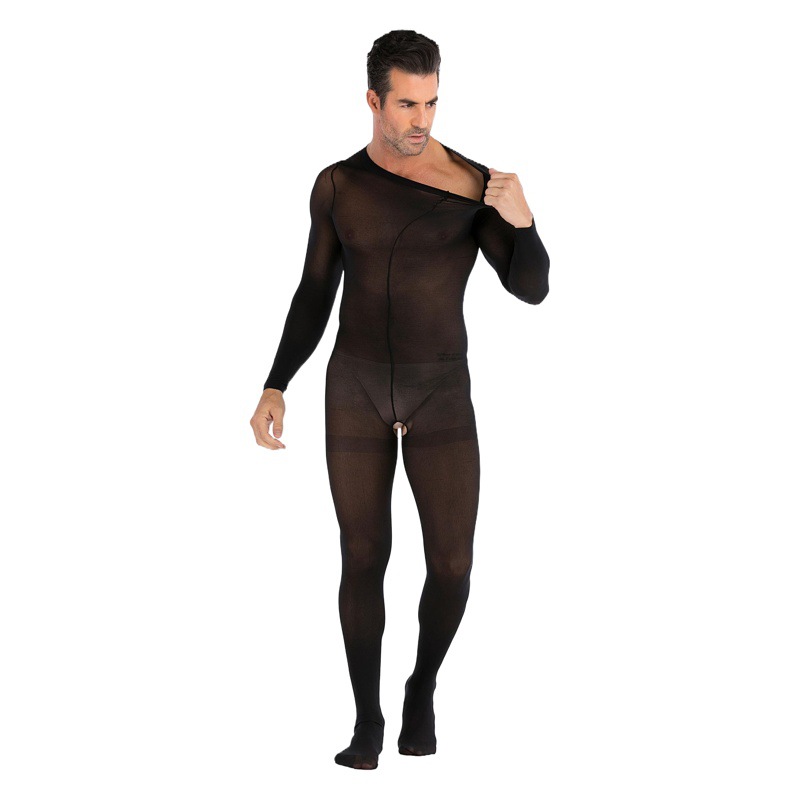 Ropa interior transfronteriza medias de una pieza para hombres club nocturno de manga larga pijamas sexy JJ conjunto sexy medias de cuerpo completo