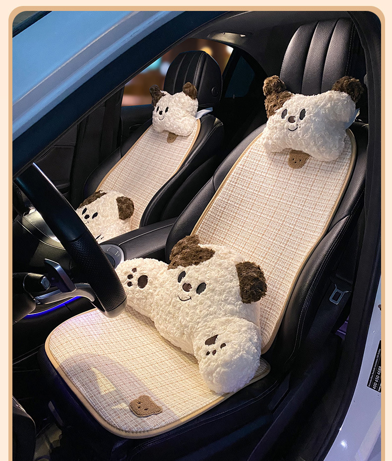Car seat cushion universal four seasons linen car ventilated seat cushion summer cartoon cute seat cover anti-dirty and permeable women