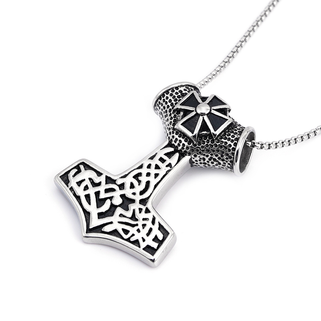 Ensemble de colliers en acier et titane, pendentif en croix de hache de pirate Viking en acier inoxydable, diffusion en direct_voghion.com
