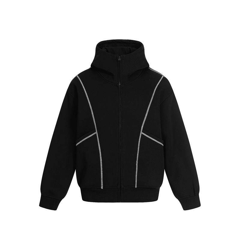 Dc+0269 American Retro High-Neck Hooded Zipper Sweatshirt Unisex Trendy Brand Topstitch Deconstructed Loose Cardigan Jacket Dc+0269 American Retro High-Neck Hooded Zipper Sweatshirt Unisex Trendy Brand Topstitch Deconstructed Loose Cardigan Jacket