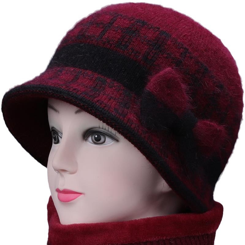 Warm Knitted Beanie Hat With Bowknot For Elderly Women Winter_voghion.com