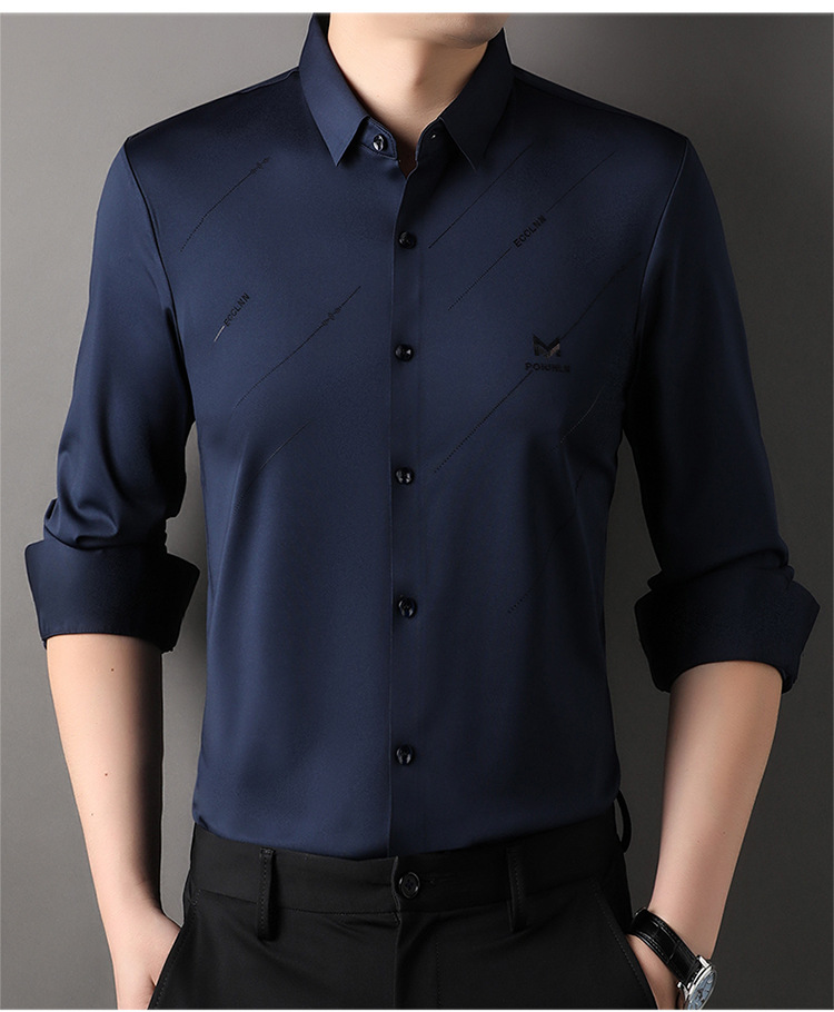 Chumeng mismo estilo camisa de hombre otoño nueva camisa de hombre negocio sin costuras casual superior antiarrugas planchado-libre transfronterizo
