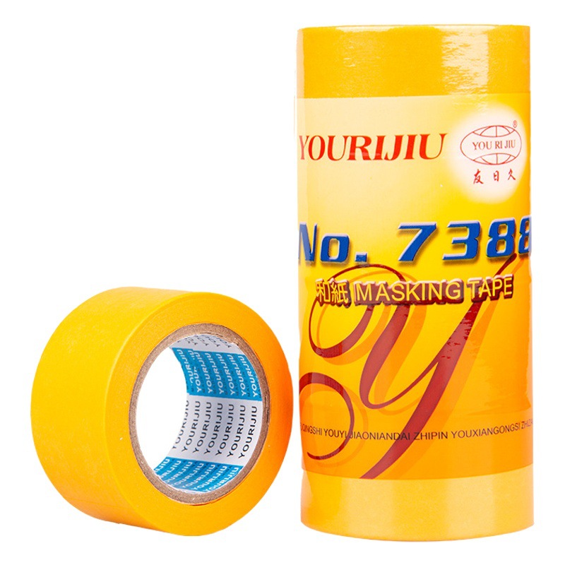 Cinta de papel de enmascarar papel alto adhesivo dorado amarillo al por mayor spray pintura enmascarar cinta de papel 7388 papel belleza costura color separación papel