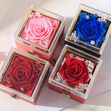 惊喜礼盒永生花旋转首饰盒翻转魔术盒玫瑰花求婚送女朋友项链包装
