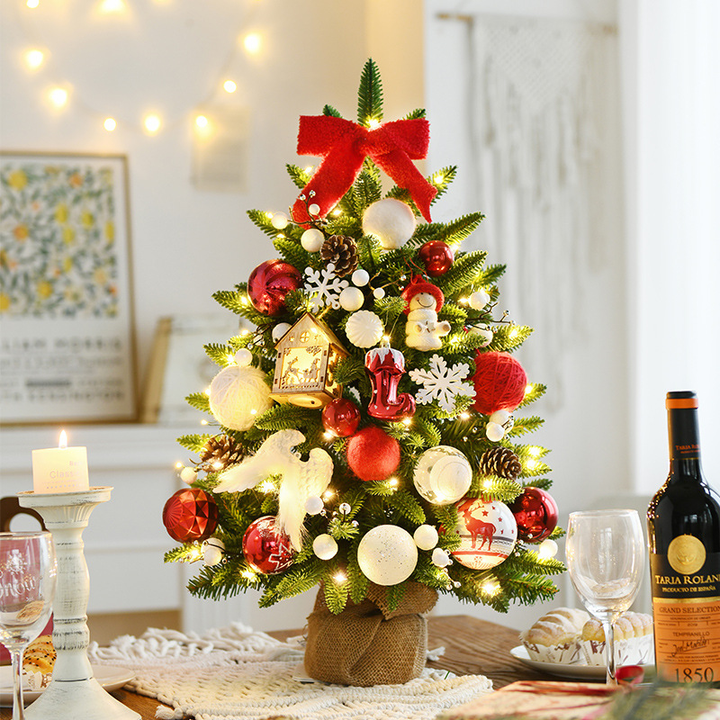 Cruz-frontera nuevo árbol de Navidad 60cm decoración de escritorio PE hoja de lujo conjunto de árbol de Navidad decoraciones con luces