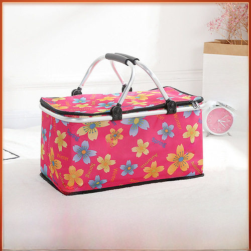 Printed 600D Oxford Cloth Ice Cream Insulated Basket with Thick Aluminum Film Takeaway Bag Outdoor Handheld Picnic Bag Wholesale Ice Pack