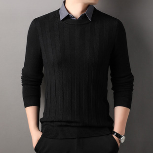 Playboy Men's 2024 Autumn New Shirt Collar Pullover Sweater Men's Casual Base Fake Two-piece Sweater