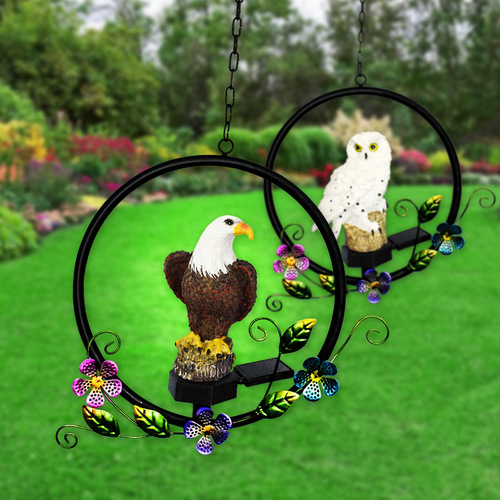 Cross-border hot selling solar lamp owl iron wind chime pendant decoration outdoor waterproof courtyard creative landscape light