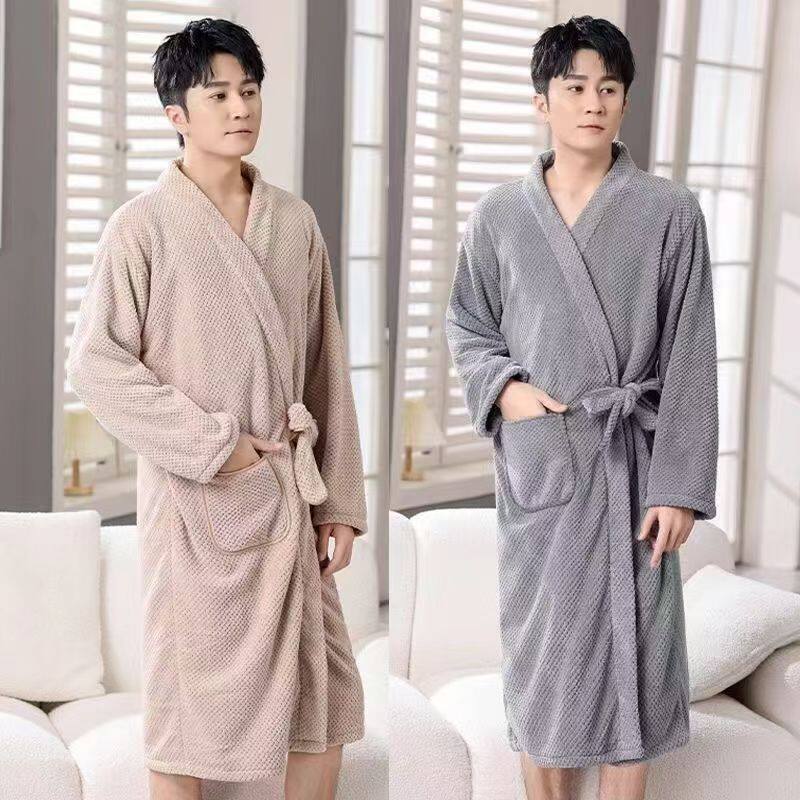Cross-Border Four-Season Couple's Bathrobe, Men's Bathrobe, Women's Bathrobe, Thick Long Coral Fleece Robe
