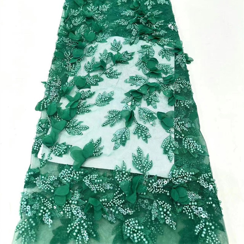 Embroiderado de tubo de perlas delicada tela de decalca hecha a mano, cuentas de burbuja, sequin, bordado de tubo de perlas, vestido de boda, tela