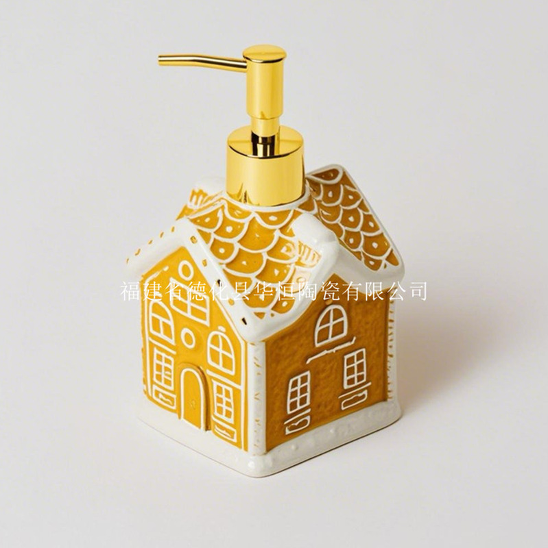 Factory Customized House Shape Ceramic Lotion Bottle Press Bottle Soap Bottle Christmas Hand Sanitizer Bath Bottle