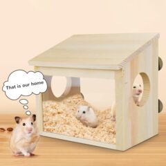 木製のハムスターの巣金糸熊の実木の小さい家のおもちゃのハムスターは身を隠す部屋を避けます。