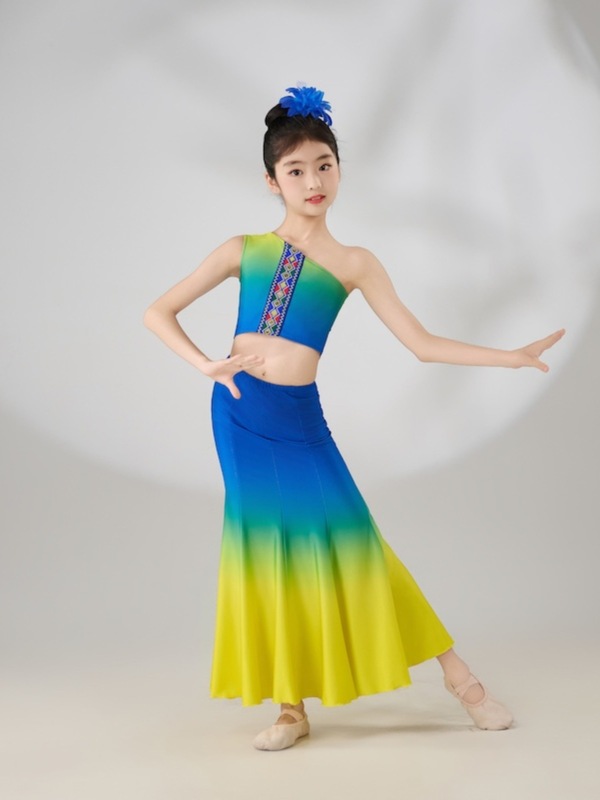 子供用ダイダンス衣装、女の子用フィッシュテールスカート、ヒップカバーハーフスカート、孔雀舞衣装、練習用スカート|undefined