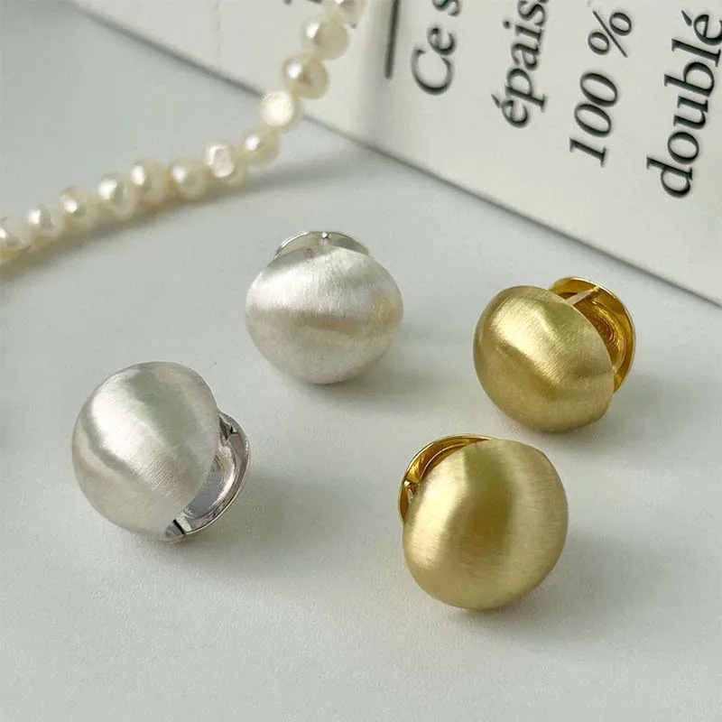 S925 South Korea Brushed Ball Ear Buckle Frosted Matte Semi-Circle Niche Design Sense Advanced Sense Cold Wind Ear Stud for Women