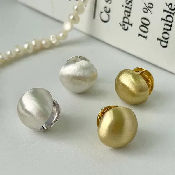 S925 South Korea Brushed Ball Ear Buckle Frosted Matte Semi-Circle Niche Design Sense Advanced Sense Cold Wind Ear Stud for Women