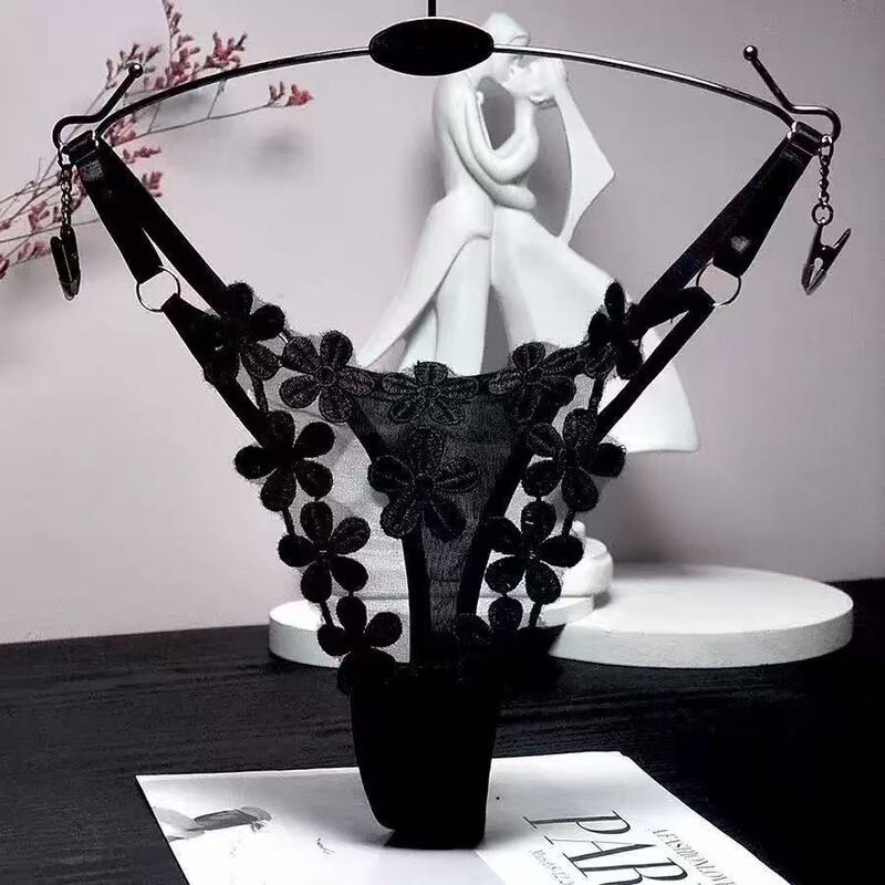 Cross-Border Sexy Lingerie Adjustable Embroidered Five-Flower Thong Women's Seductive Adjustable T-Pants Available in Multiple Colors