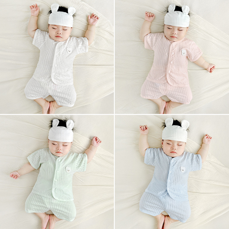 Conjunto de verano para bebé, pijamas infantiles finos de manga corta con abertura en la entrepierna, ropa de verano para niños y niñas para salir, ropa de bebé