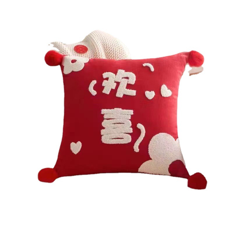 Suministros de Boda boda Xi personaje almohada pareja bordado chino cojín cored sala de bodas sofá almohada decorativa al por mayor