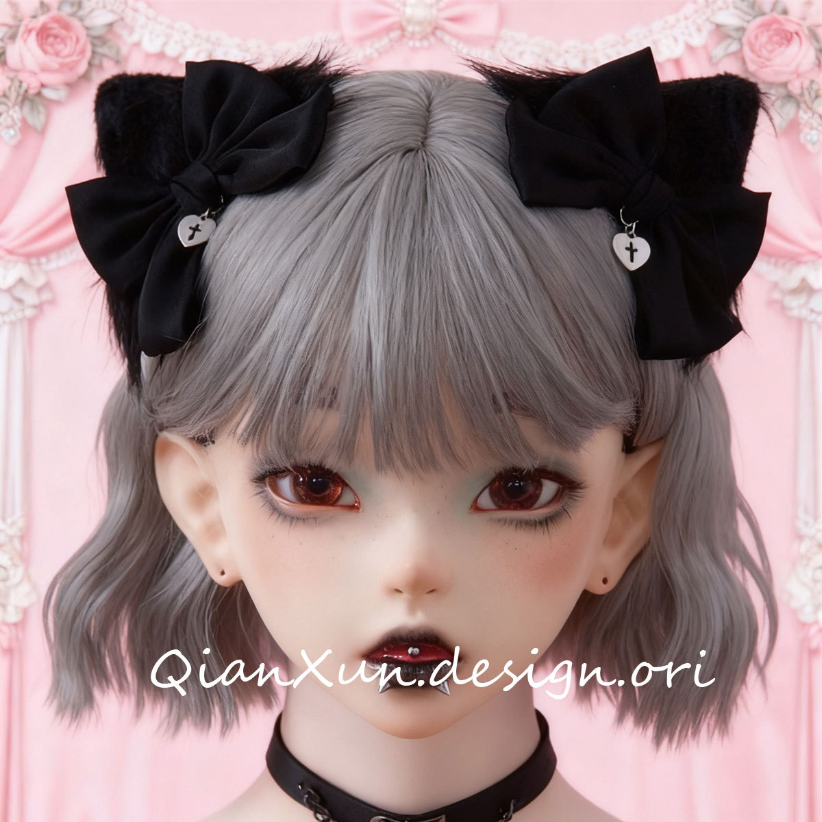 Monster sugar ornaments collection original handmade plush cat ear beast ear bow hairpin top clip dark Asian culture