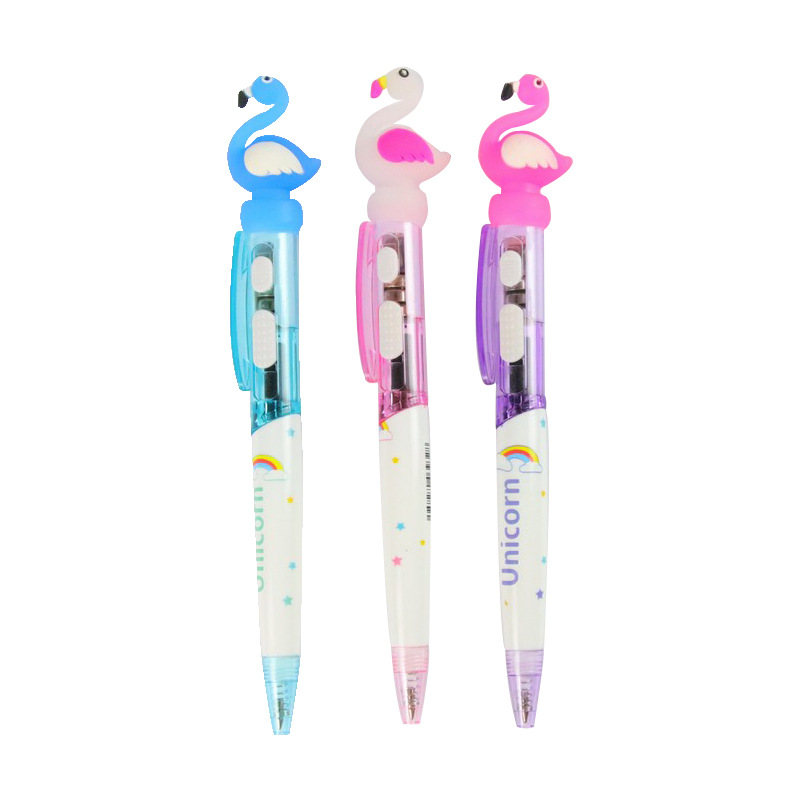 Lindo papelería con luz Prensa bolígrafo Cartoon Flamingo luz pluma estudiante creativo herramienta de escritura pluma de aceite al por mayor