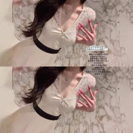 杜总家 姐姐の约会日 原创气质优雅浪漫女人味v领绑带收腰连衣裙