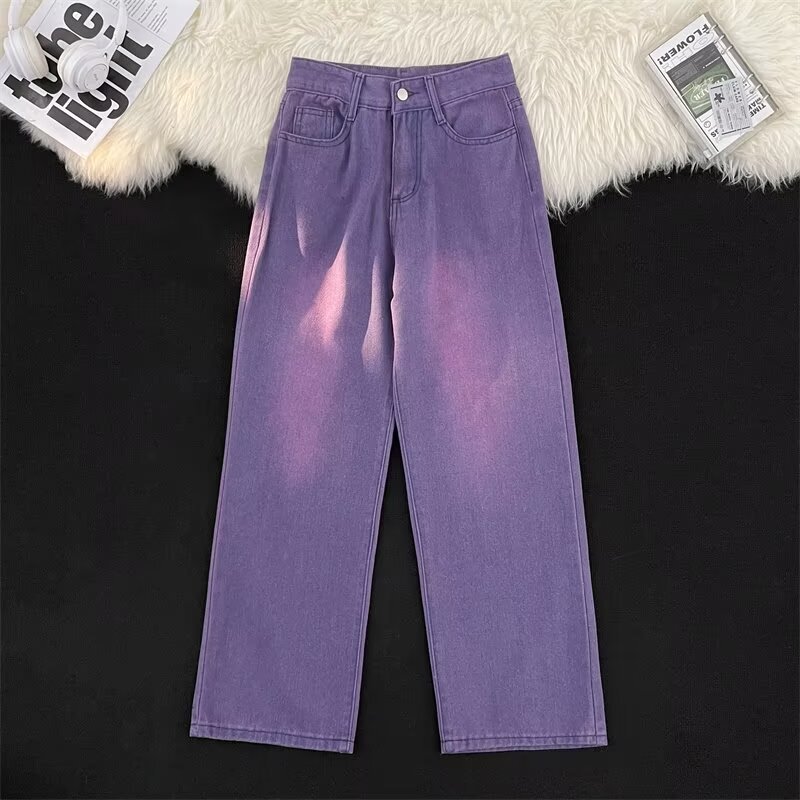 American Style cleanfit Retro Purple Washed Jeans Men's Spring and Autumn New Fashionable Brand Sense Loose Pendant Wide Leg Pants