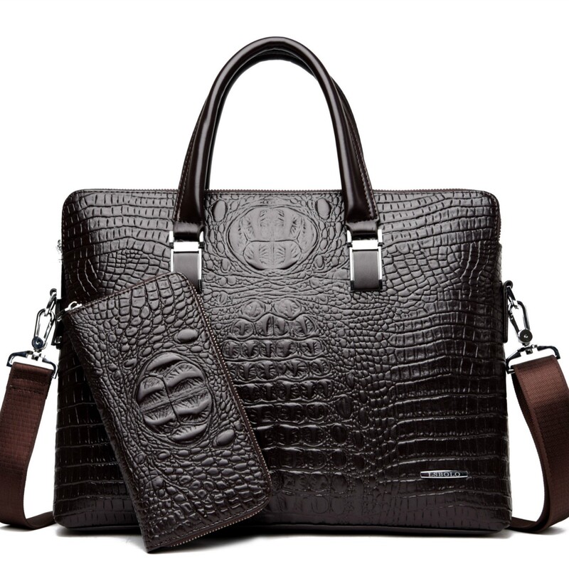Cross-Border Men's bag New Business fashion crocodile pattern handbag official document computer gift bag men's shoulder messenger bag