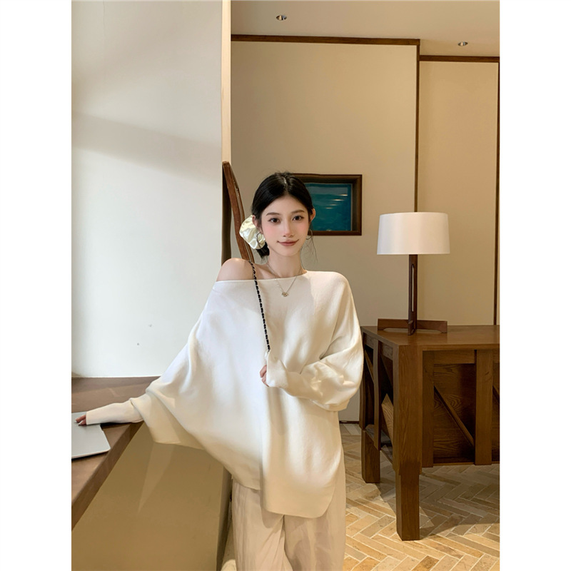 现货实拍   新款宽松蝙蝠袖毛针织女秋冬软糯慵懒感百搭上衣X|undefined