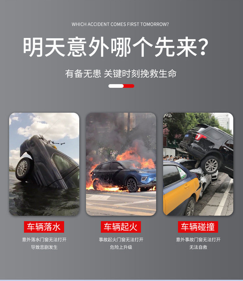 Car temporary parking number plate, safety hammer for self-driving vehicles, emergency parking sign, underwater window breaker tool