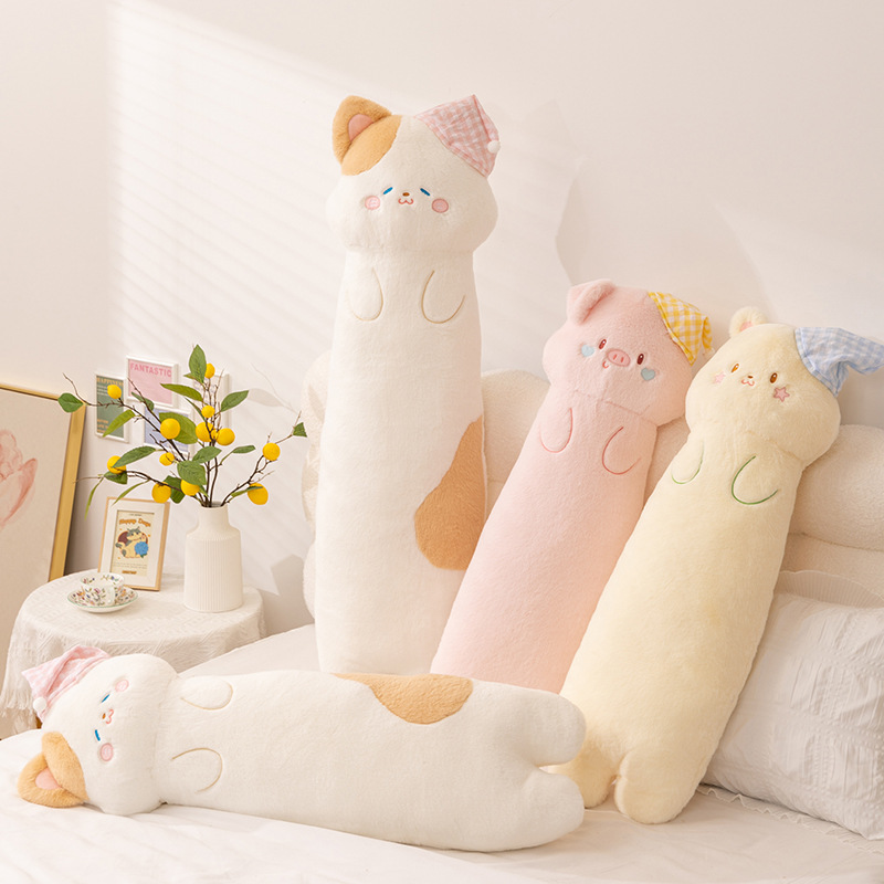 Aiside Hooded Animal Long Pillow for Girls to Sleep On, Plus Push Pillow for Bedroom Dormitory Sleeping Bedside Pillow
