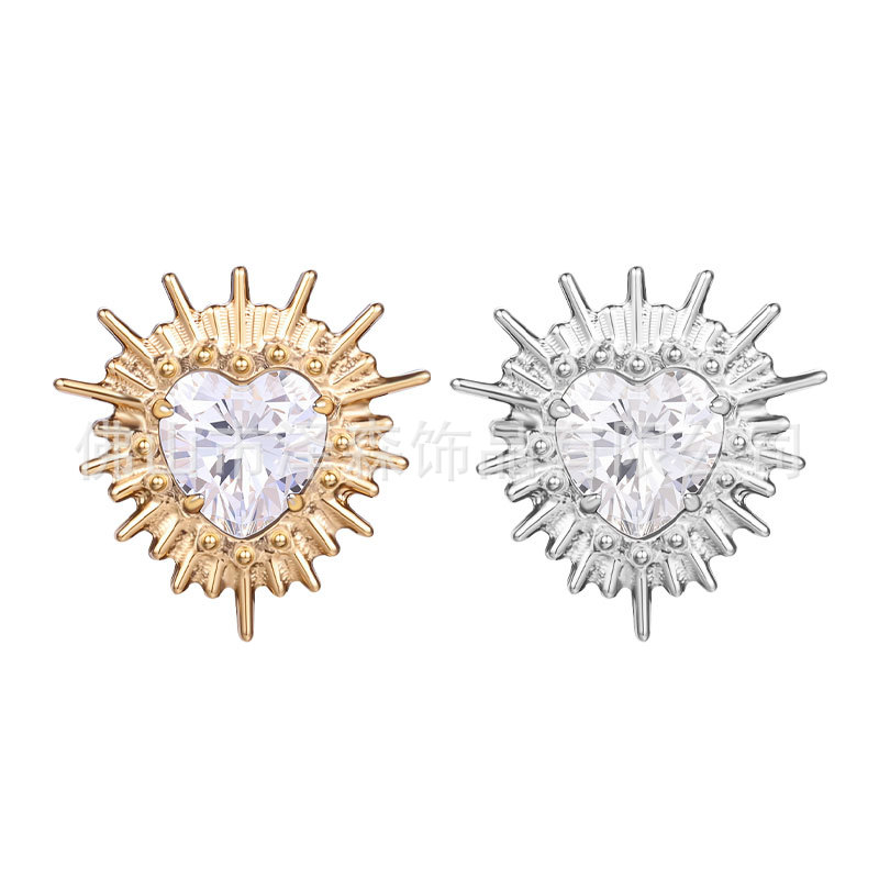 F136 Titanium Alloy Sea Urchin Ear Studs with Zirconia - Gold Cartilage Earring for Women detail image 7