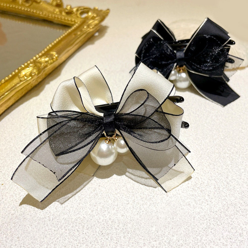 Hollywood-style butterfly bow pearl hair clip for women, large size, summer, high-end hair accessory, back of the head, elegant hair decoration clip