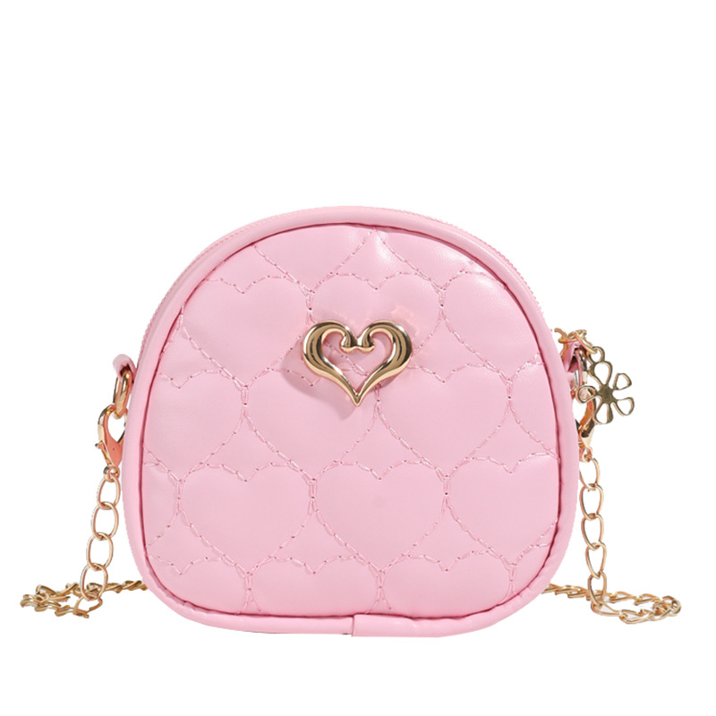 Versión coreana del mini bolso de hombro para niñas, bordado de moda, lindo bolso de mensajero para niños en forma de corazón, bolso para niños de cadena de color sólido