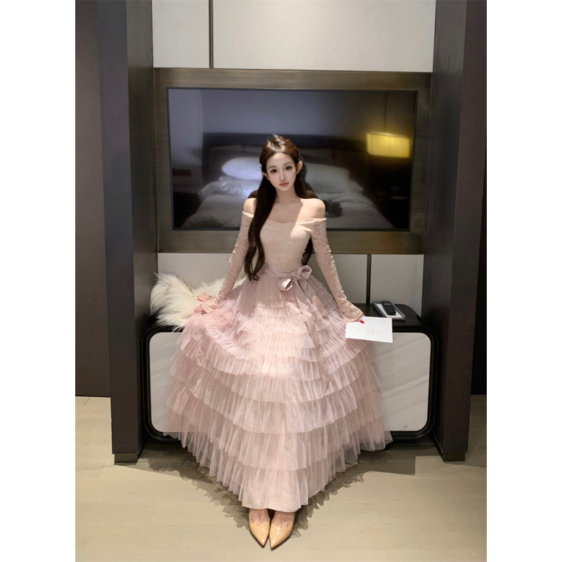 Xin Keda Pink Lace Dance~Vintage French-Style Lace Fluffy Cake Skirt Dress for Women New Model Xin Keda Pink Lace Dance~Vintage French-Style Lace Fluffy Cake Skirt Dress for Women New Model